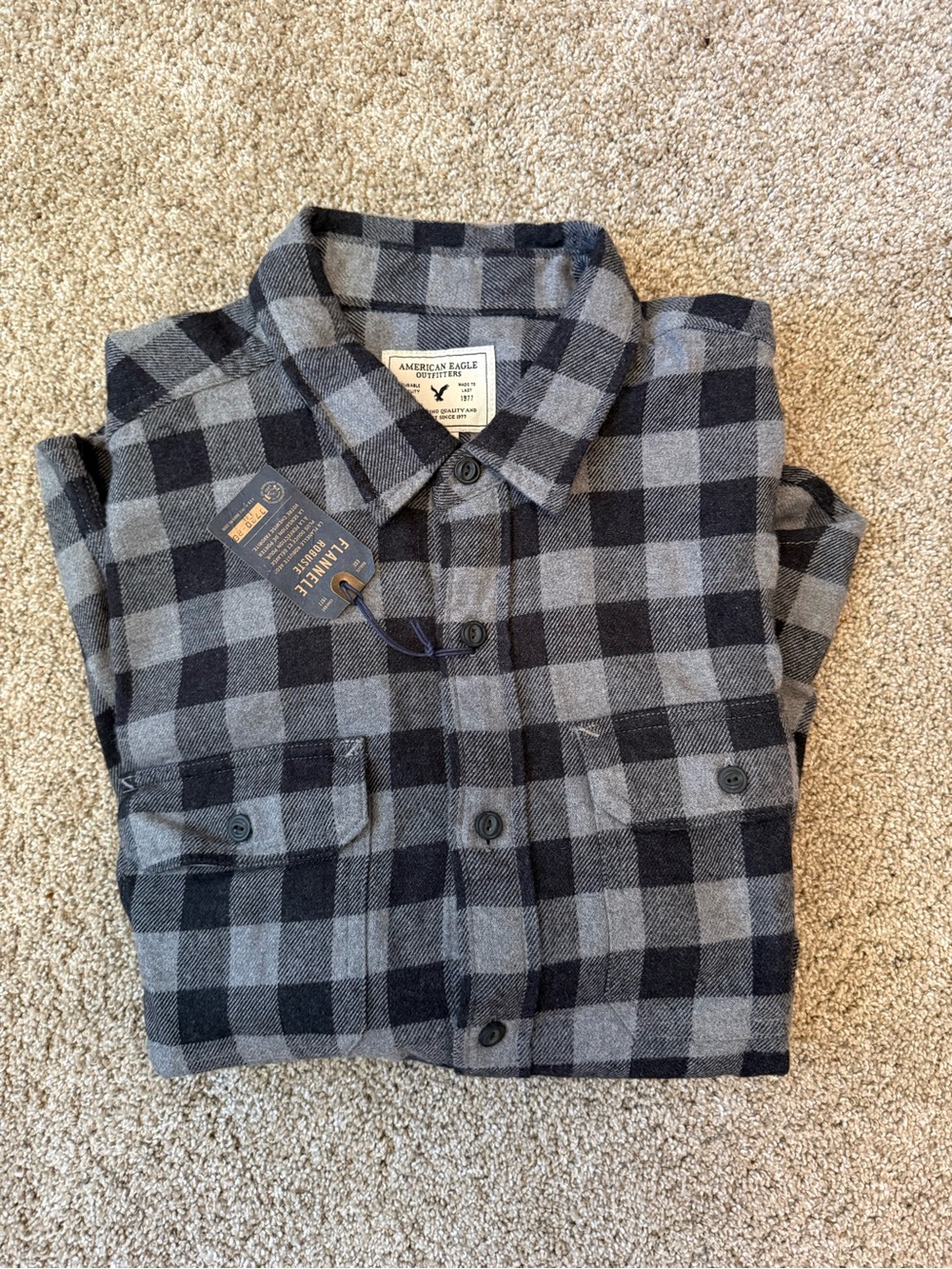American Eagle Outfitters Black and Gray Plaid Flannel Shirt